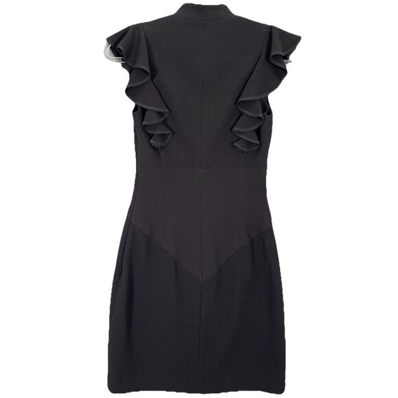 BLACK HALO Eva Ruffle Plunge Midi Dress Sheath Black Size 0 Party Cocktail LBD - Picture 6 of 9